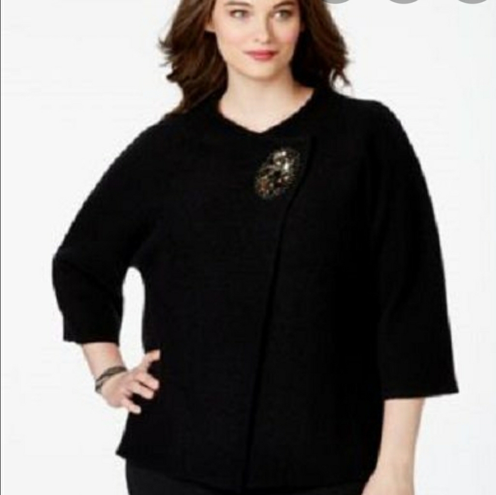 JM Collection Black Asymmetrical Embellished Wool